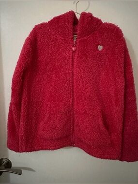 Girls Pink Sparkle Fuzzy Faux Fur Zip Jacket -Nyla Bug- Size 7-8